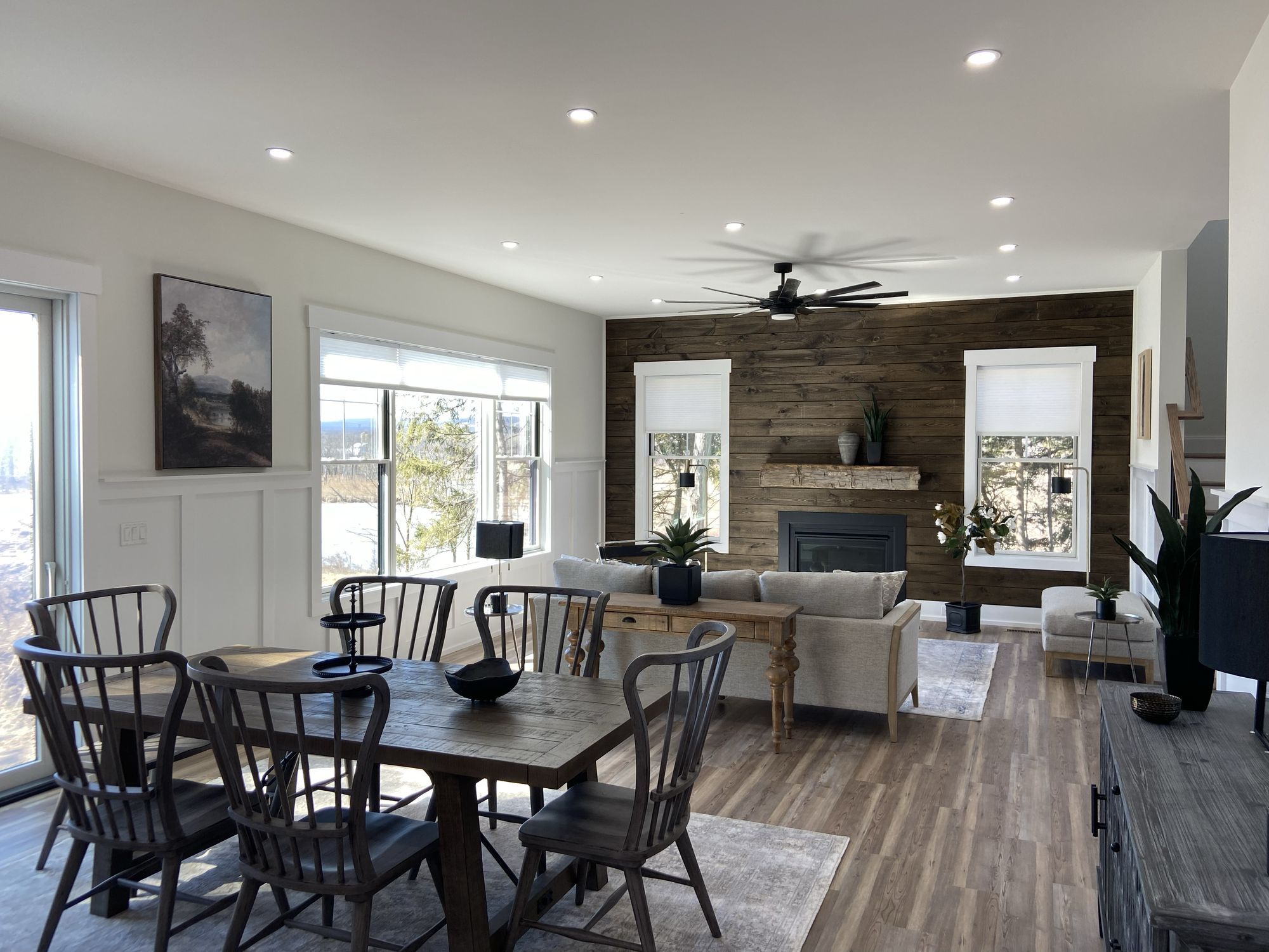 Mountain Crest Reserve home interior featuring open layout, wood panelings, and large windows